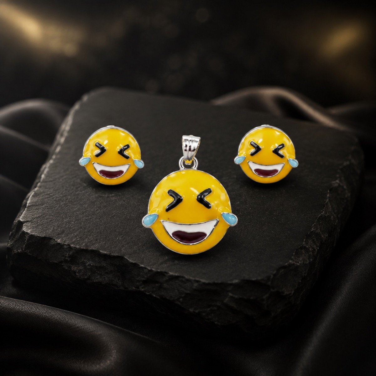 Tears of Joy Emoji Silver Pendant Set — 925 sterling silver