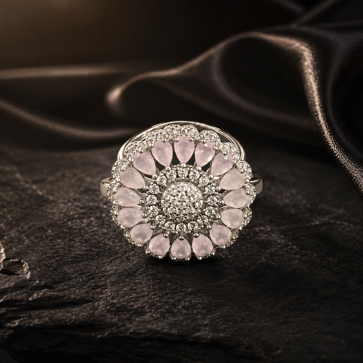 Blushing Dahlia Crystal Ring — 925 sterling silver rings