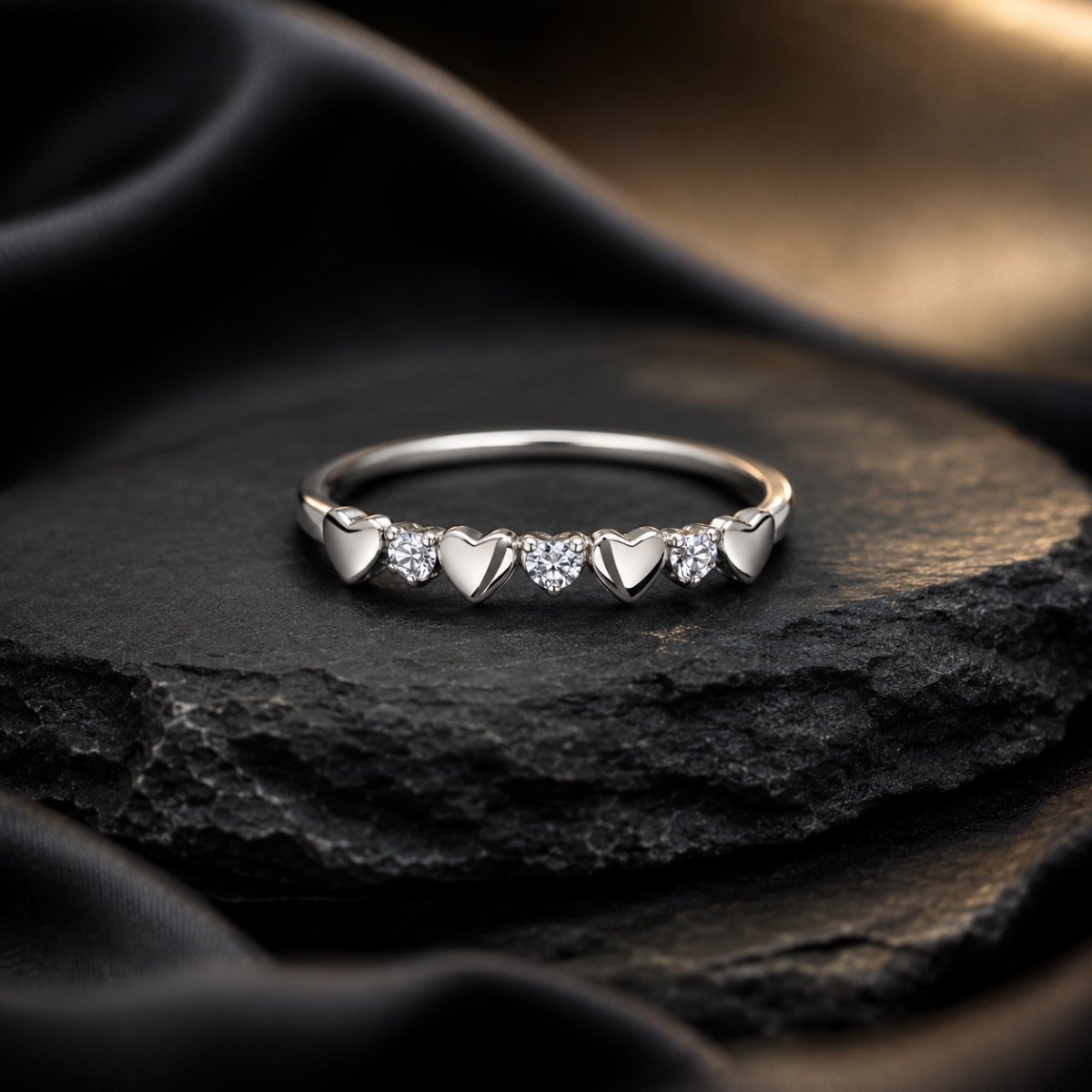 Sparkling Hearts Silver Ring — 925 sterling silver rings