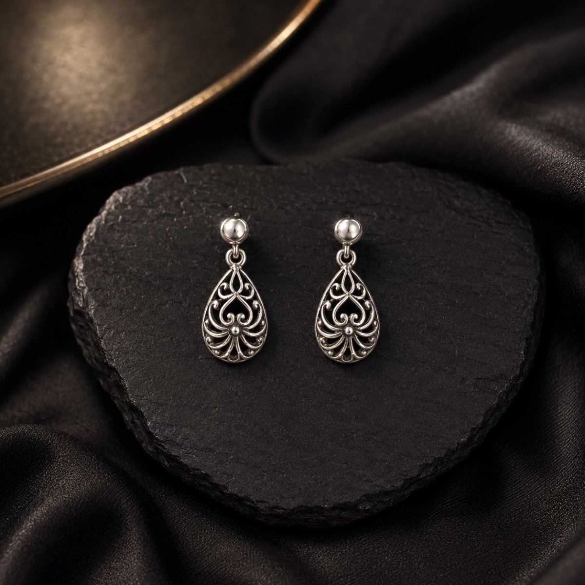 Heritage Filigree Teardrop Earrings — 925 sterling silver