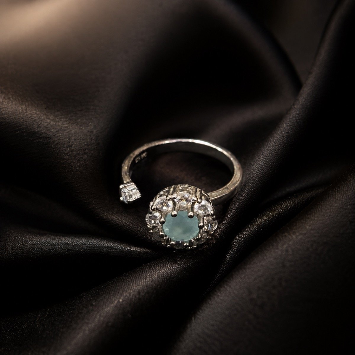 Aqua Blossom Halo Silver Ring — 925 sterling silver rings