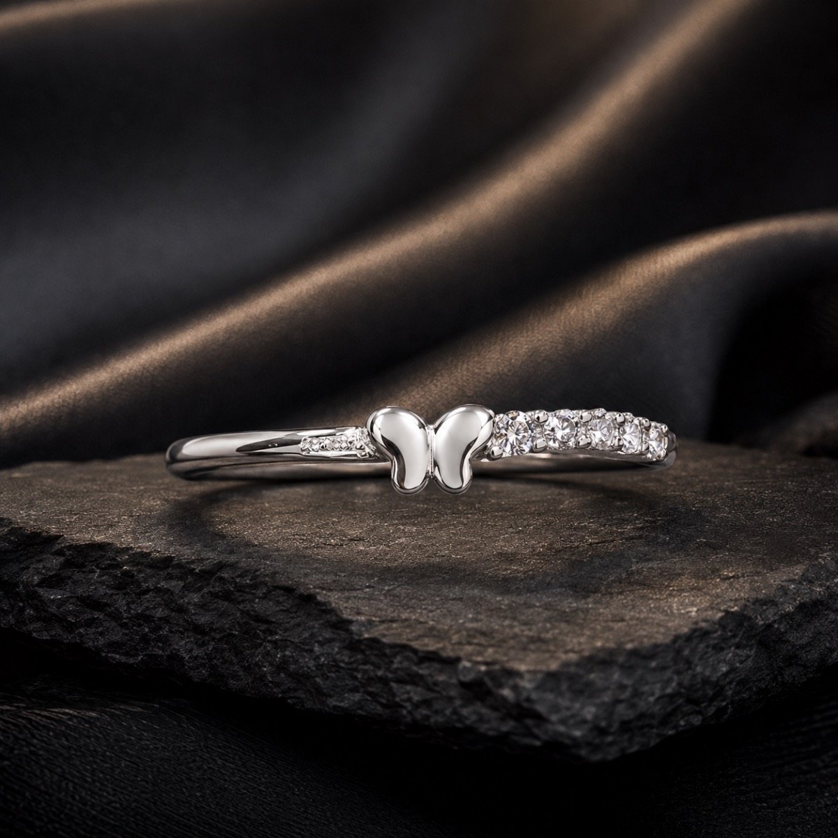 Crystal Bow Sweep Silver Ring — 925 sterling silver rings