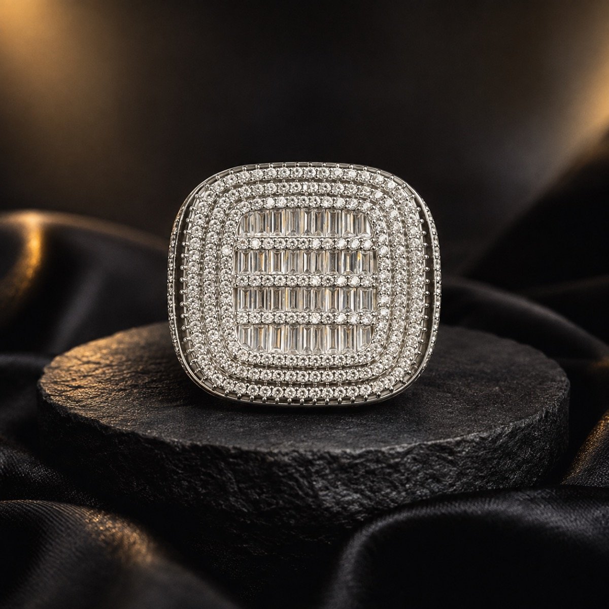 Royal Baguette Grid Silver Ring — 925 sterling silver rings