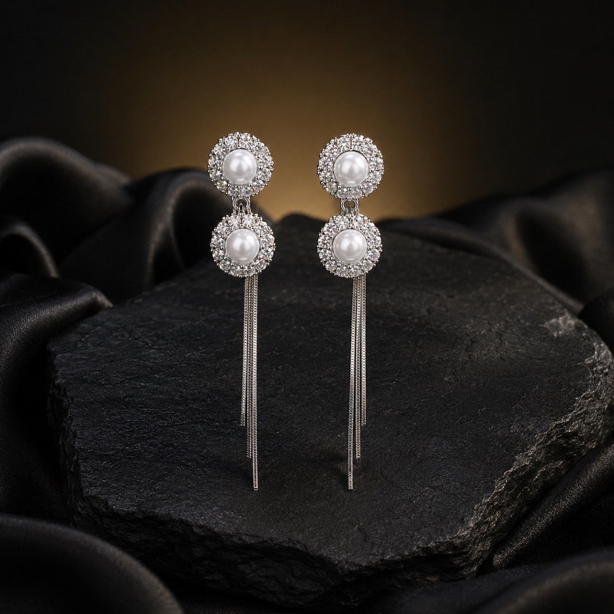 Celestial Double Pearl Tassel Earrings — 925 sterling silver earrings