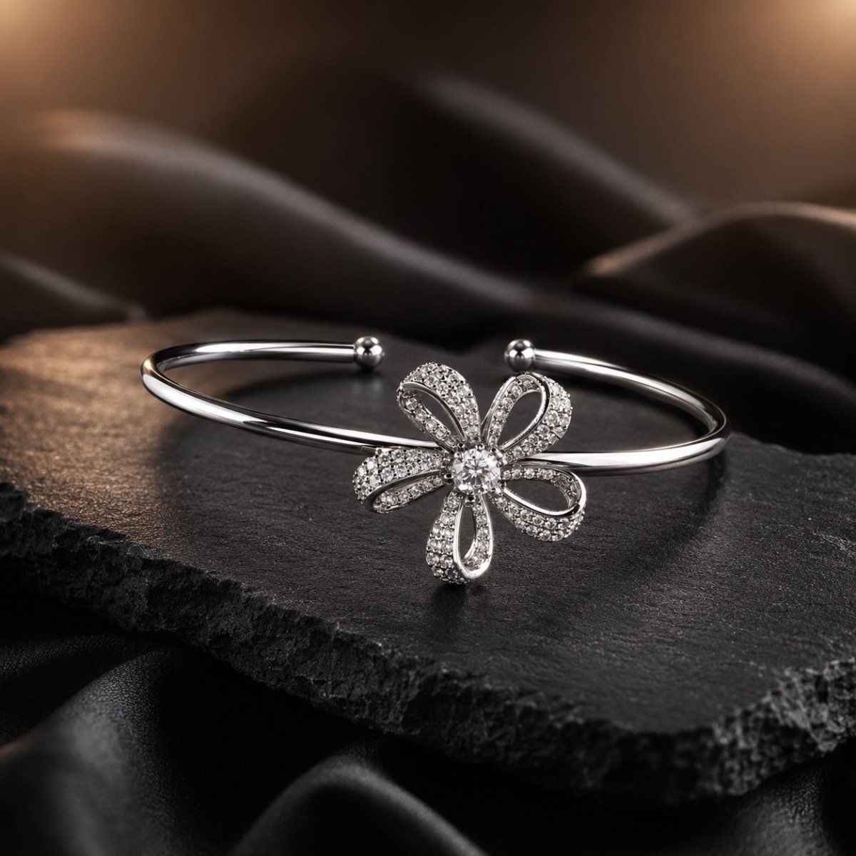 Fiora Crystal Bloom Cuff Bracelet — 925 sterling silver