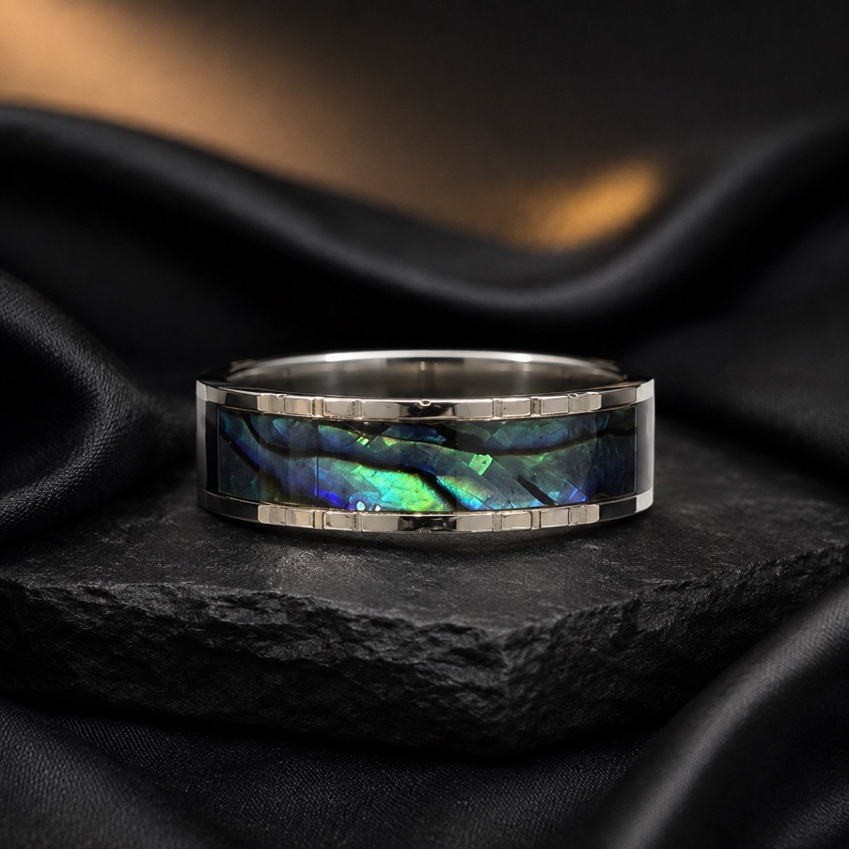 Ocean Mosaic Silver Band Ring — 925 sterling silver rings