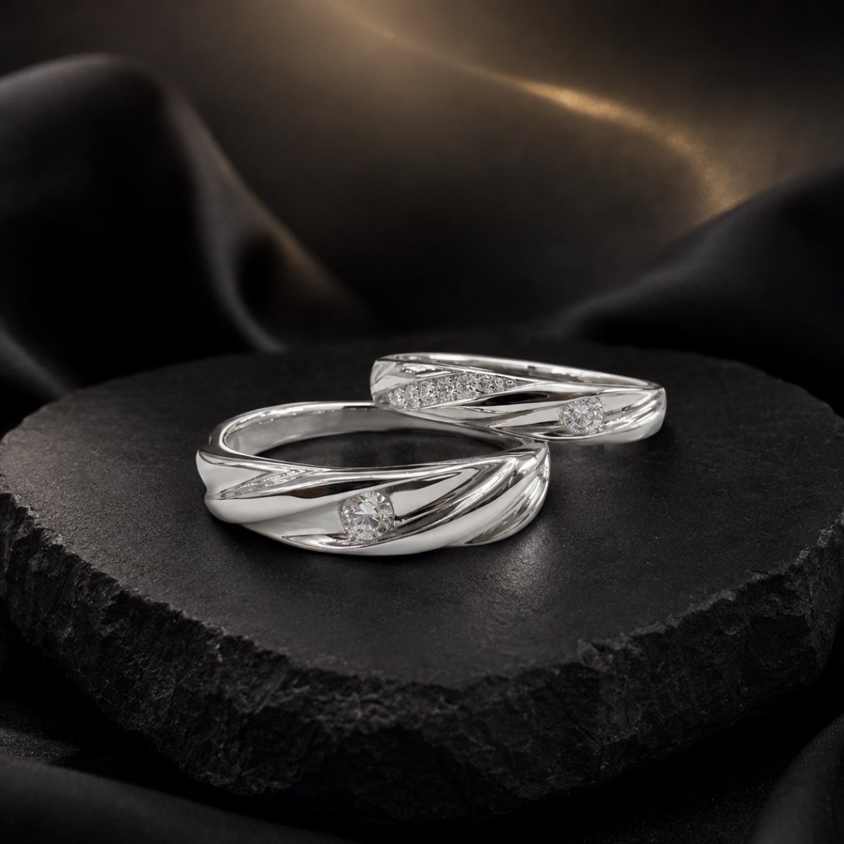 Harmony Wave Couple Ring Set — 925 sterling silver