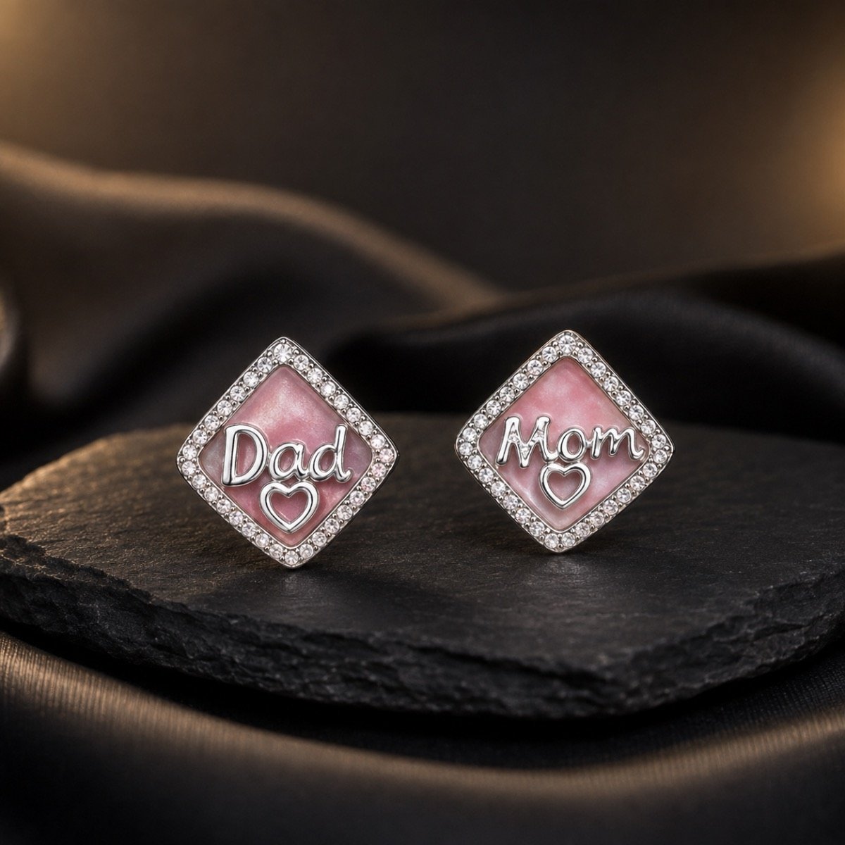 Mom & Dad Love Stud Earrings — 925 sterling silver earrings