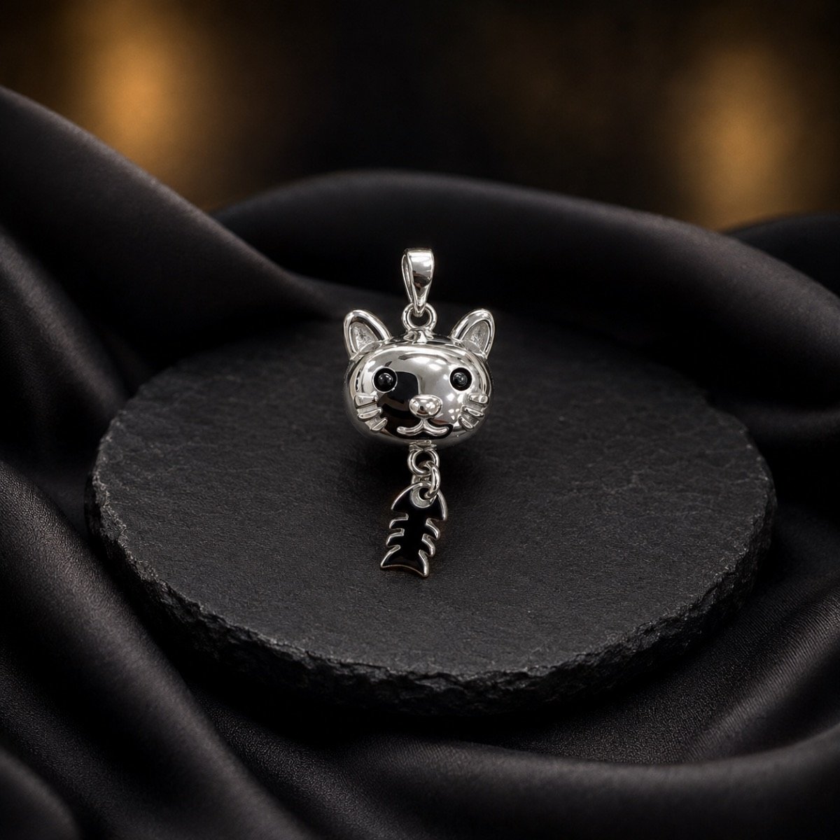 Whiskers & Fish Charm Pendant — 925 sterling silver pendant