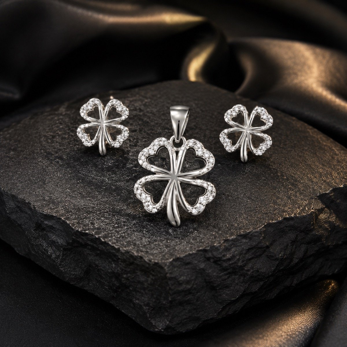 Lucky Clover Crystal Pendant Set — 925 sterling silver