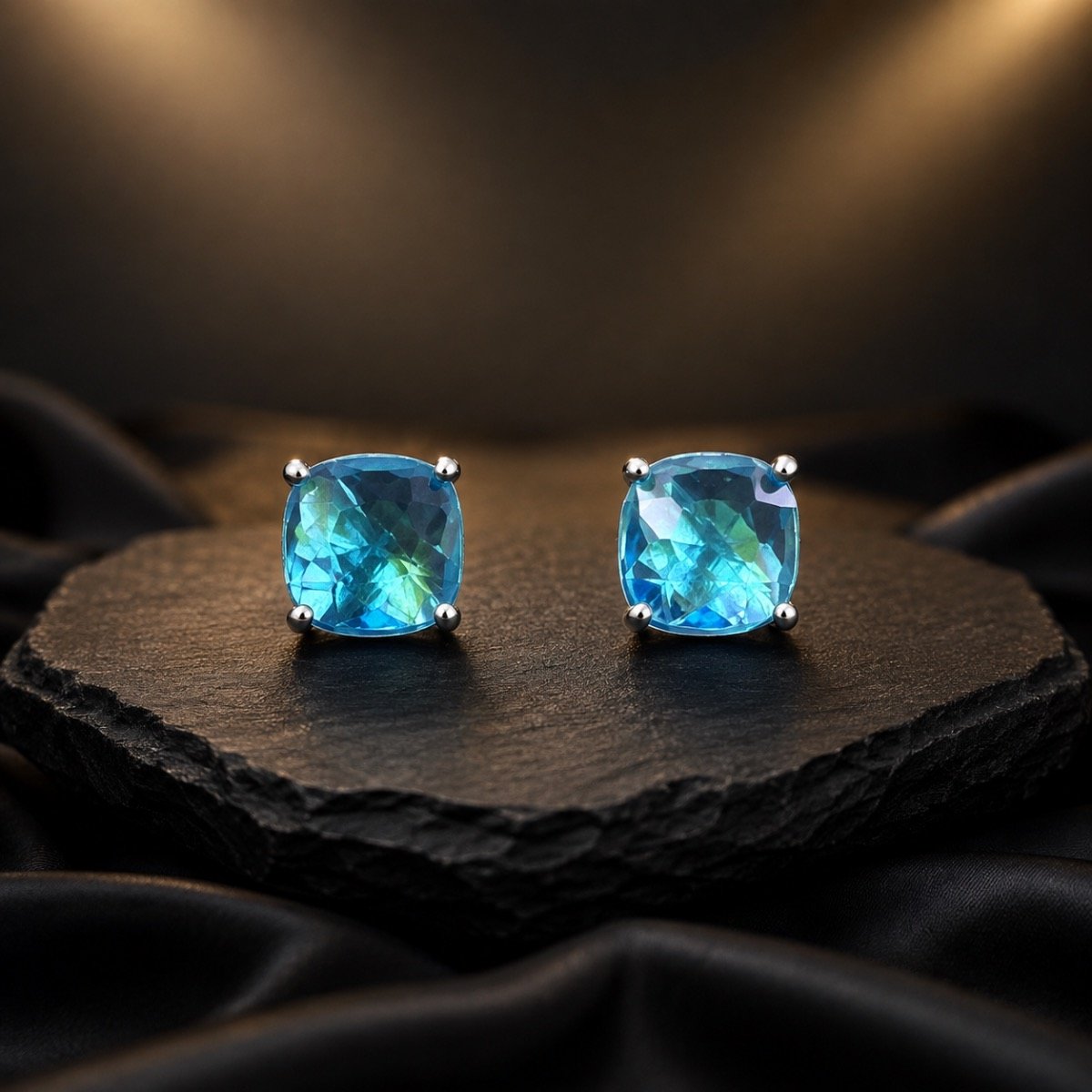 Aqua Radiance Crystal Stud Earrings — 925 sterling silver earrings