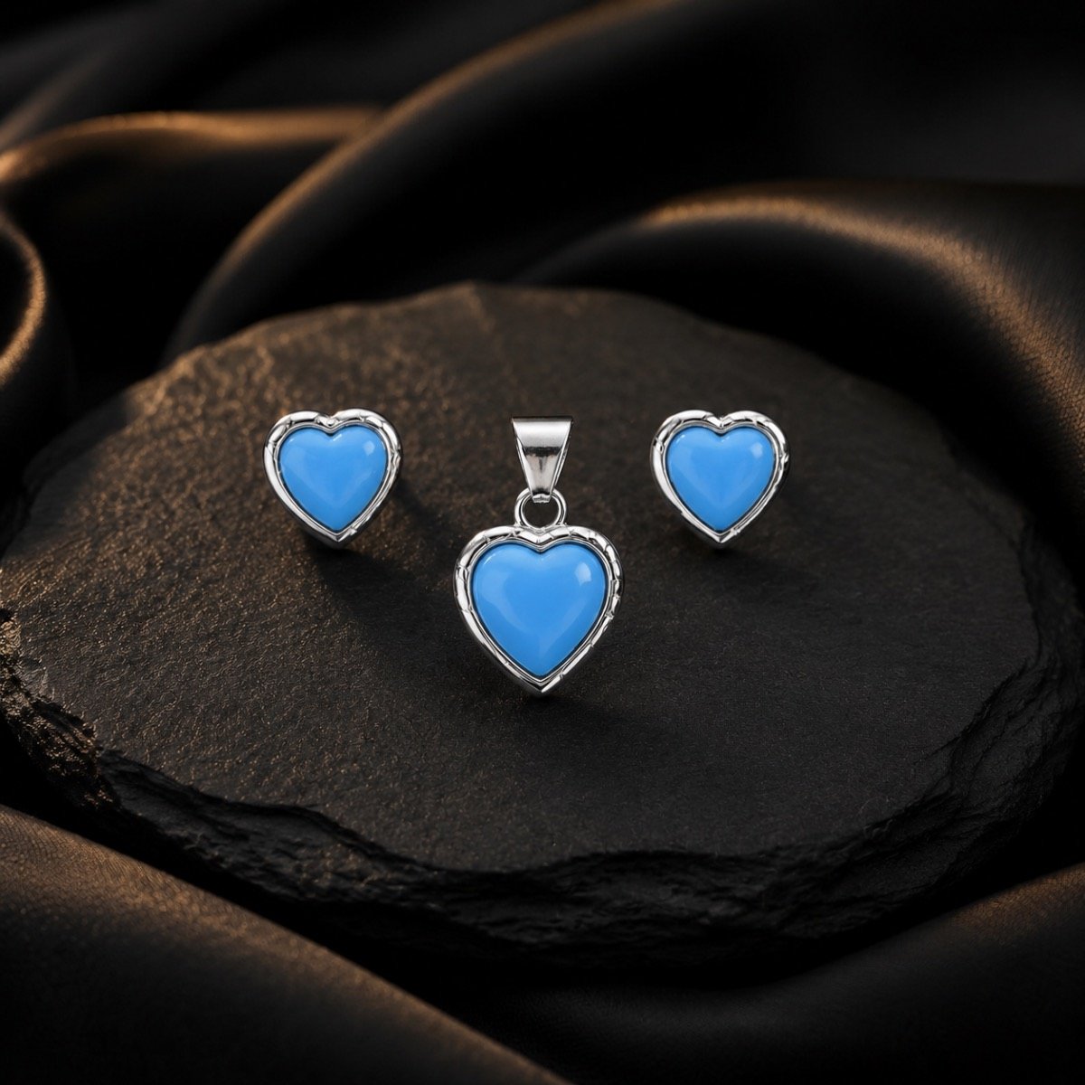 Sky Blue Heart Silver Pendant Set — 925 sterling silver pendantbutti