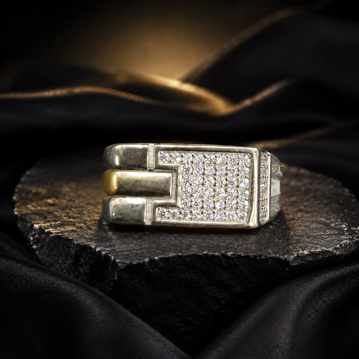 Imperial Triple-Bar Pavé Silver Ring — 925 sterling silver rings