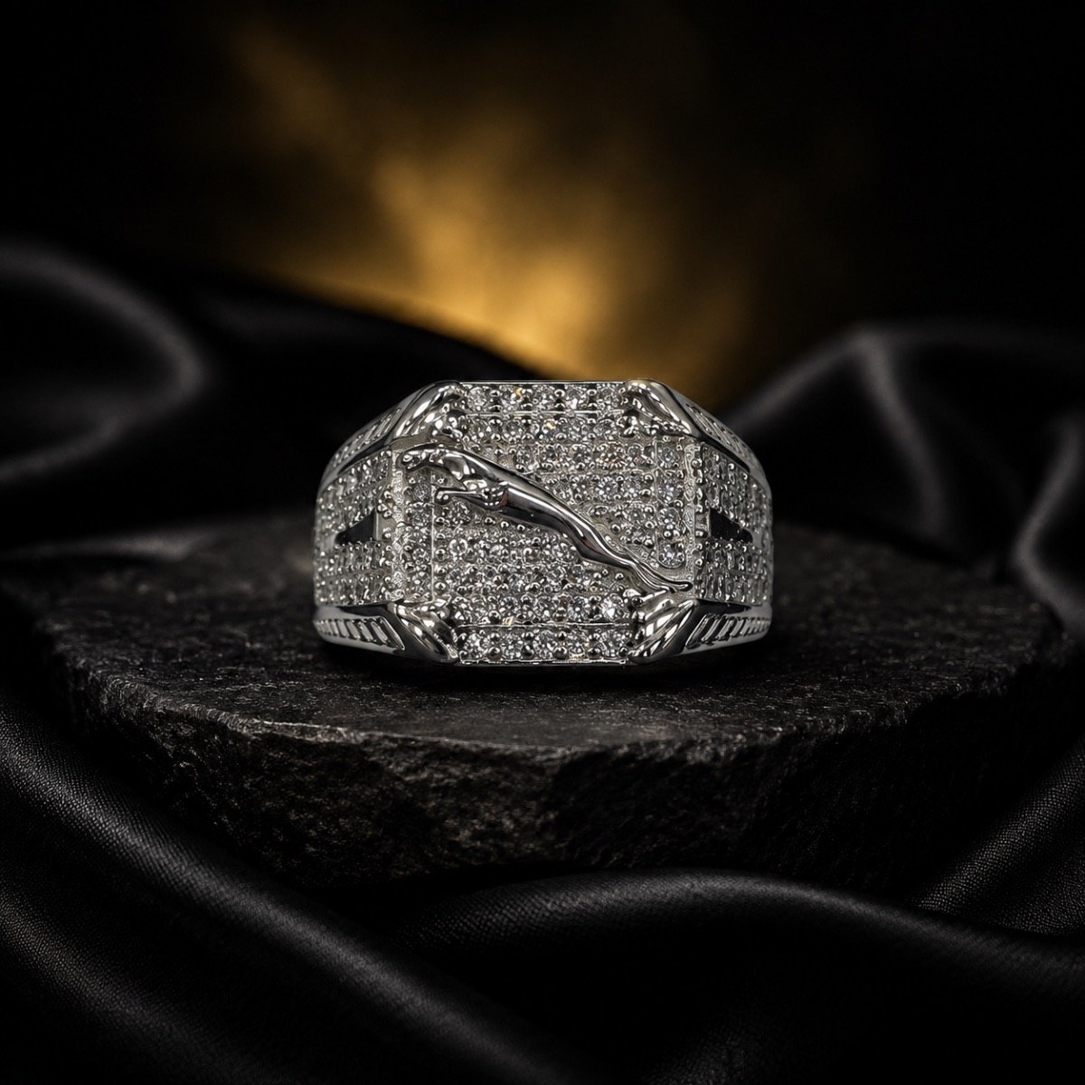 Majestic Panther Pavé Silver Ring — 925 sterling silver rings