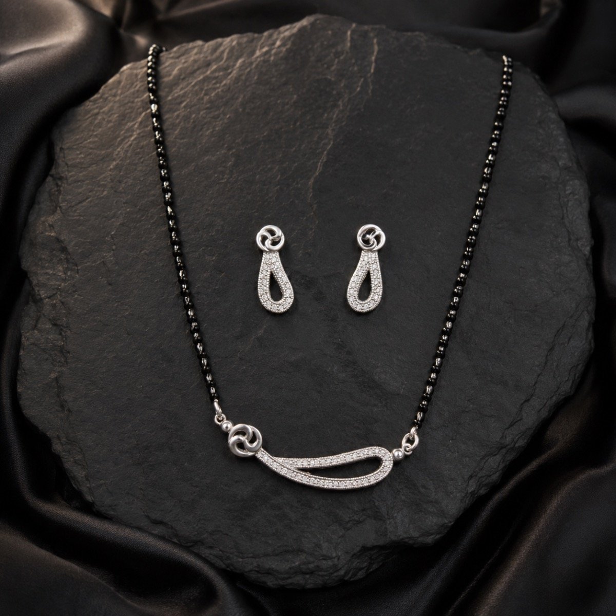 Aveline Crystal Teardrop Mangalsutra Set — 925 sterling silver mangalsutra