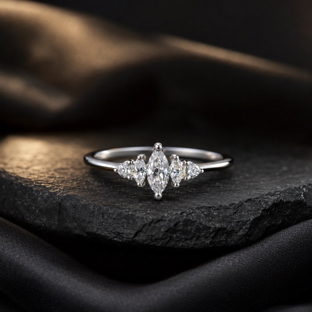 Aurora Marquise Five-Stone Silver Ring — 925 sterling silver rings
