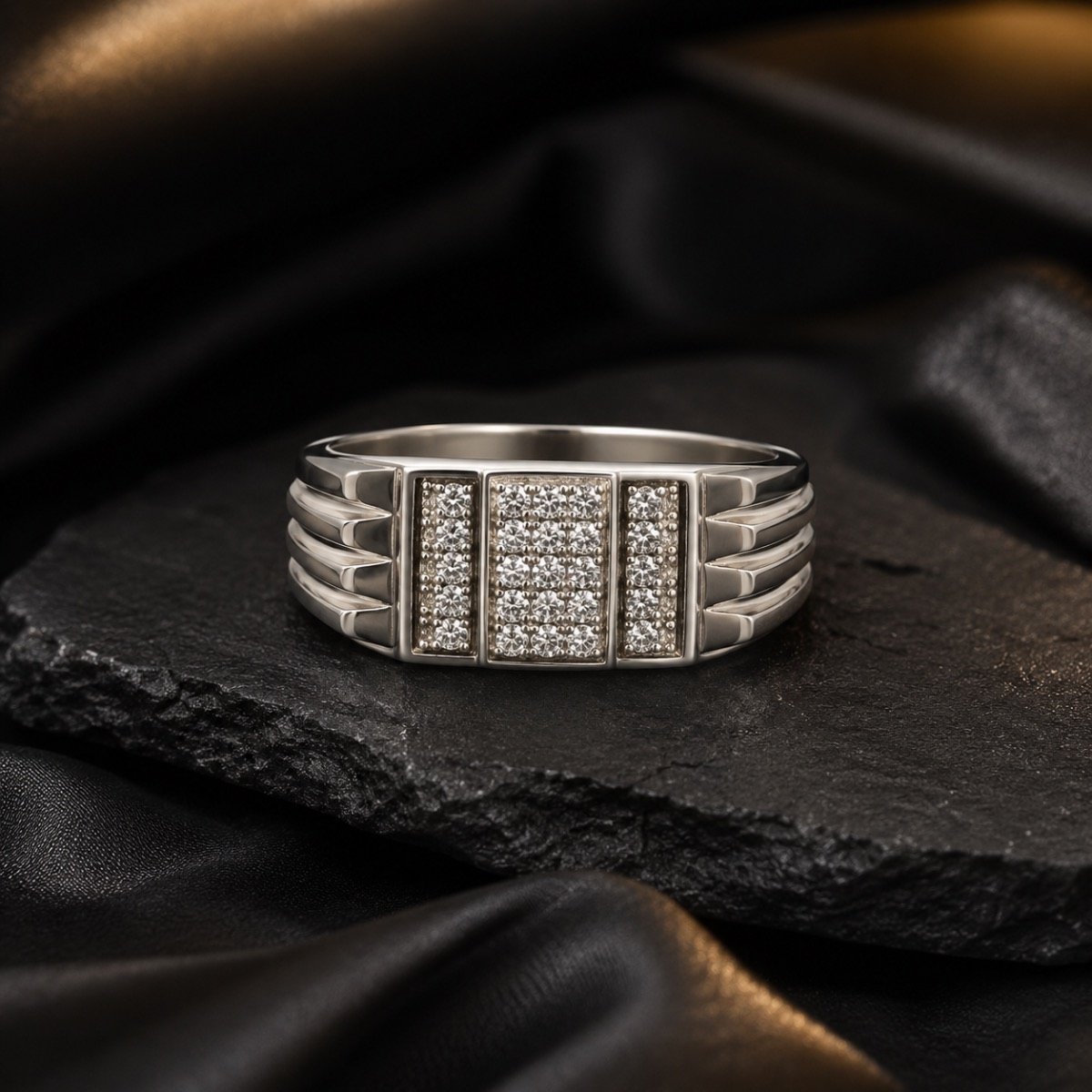 Imperial Triple Panel Pavé Silver Ring — 925 sterling silver rings