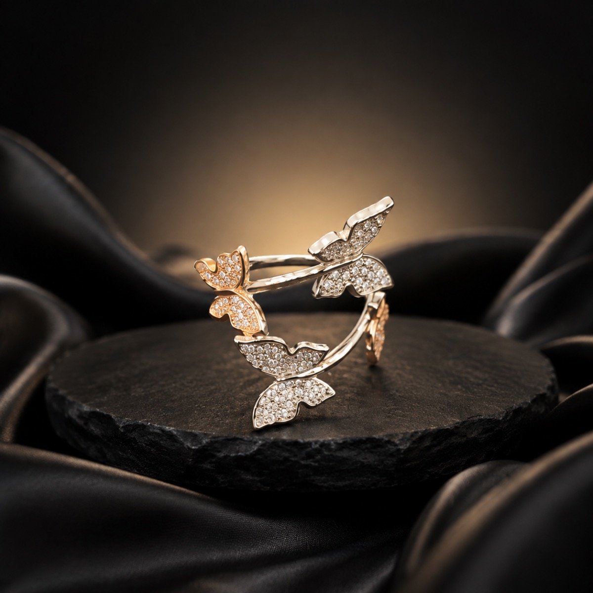 Fluttering Butterfly Crystal Ring — 925 sterling silver rings