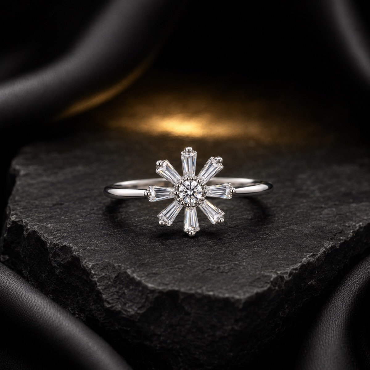 Radiant Sunburst Flower Silver Ring — 925 sterling silver rings