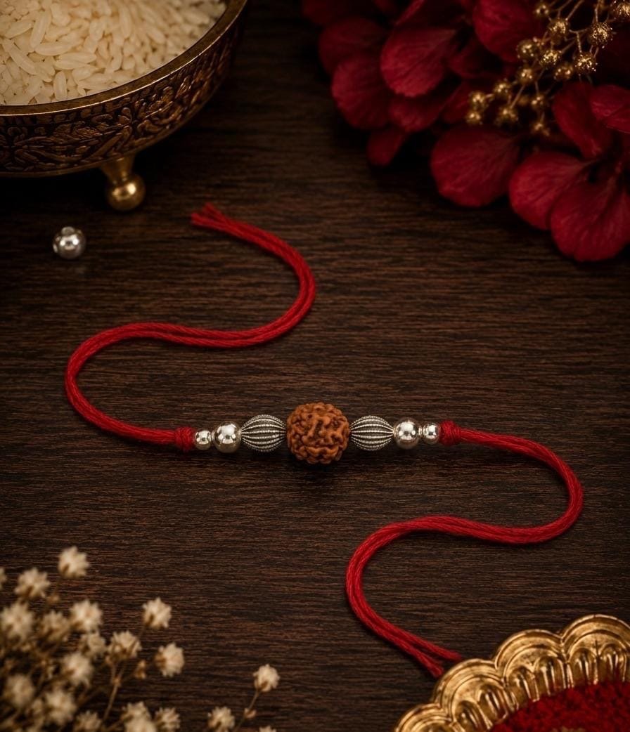 Ek Rudraksha Protection Rakhi — 925 sterling silver rakhi