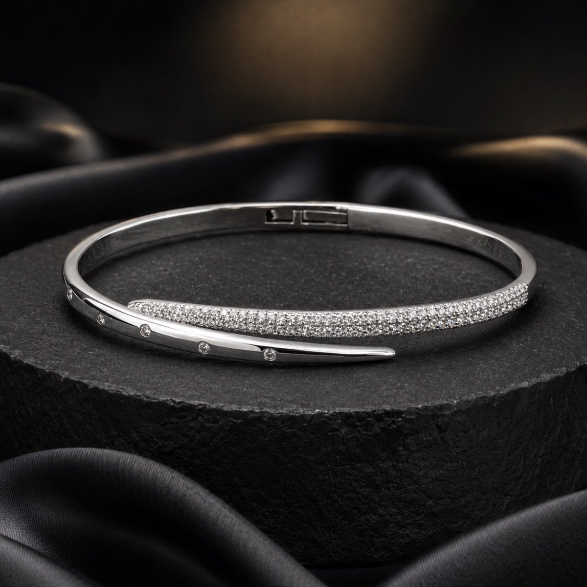 Elara Crystal Crossover Bangle — 925 sterling silver kada