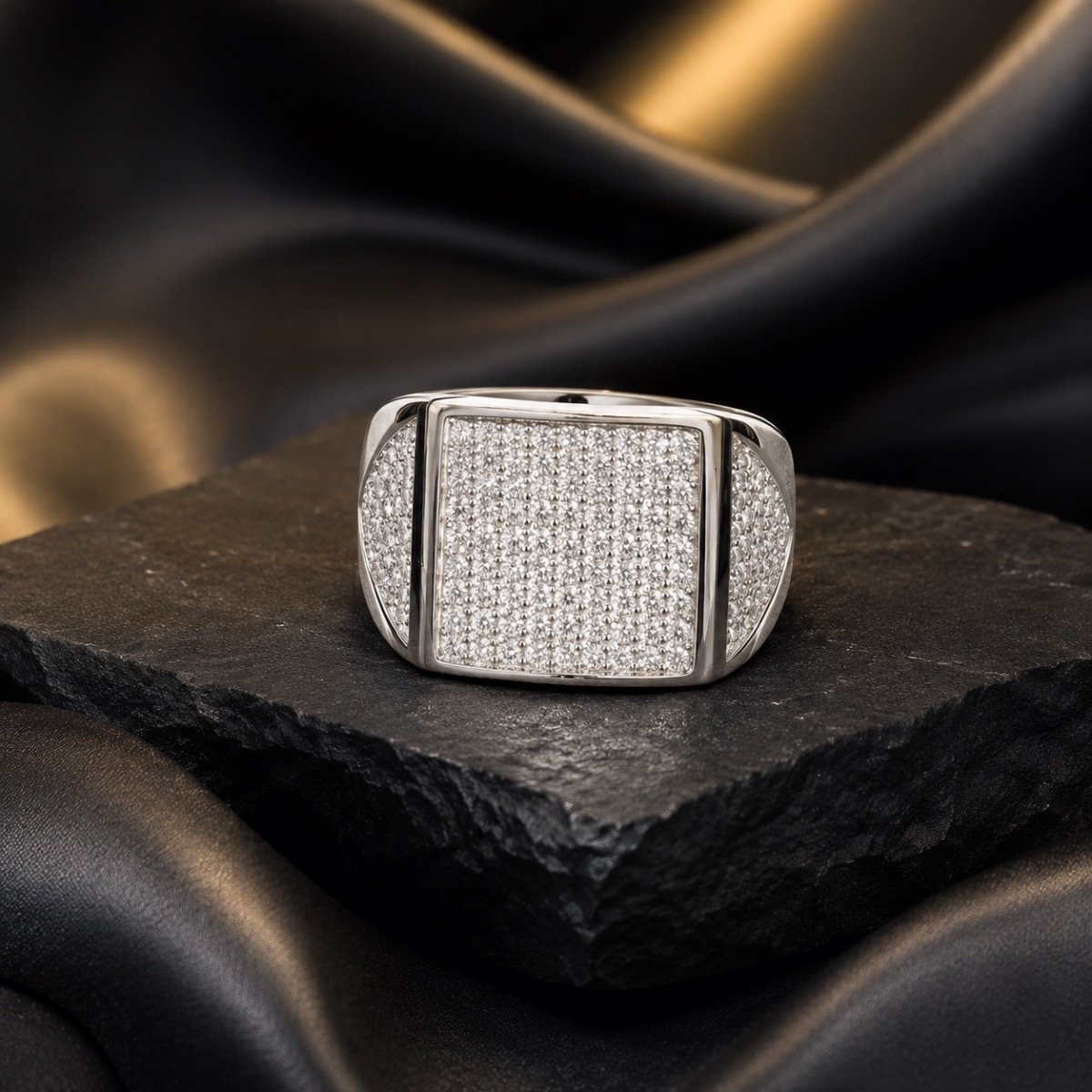 Imperial Square Pavé Silver Ring — 925 sterling silver rings