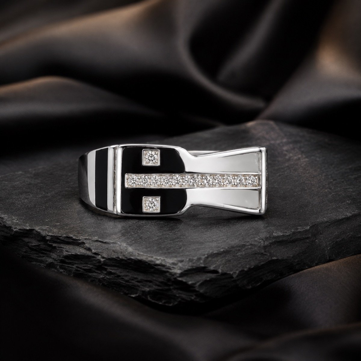 Midnight Linear Pavé Silver Ring — 925 sterling silver rings