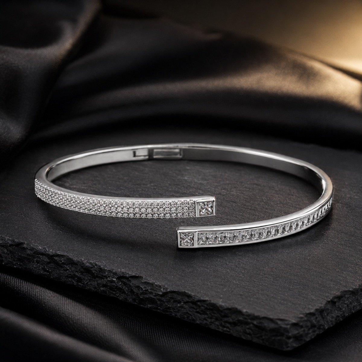 Evana Dual-Cut Crystal Bangle — 925 sterling silver kada