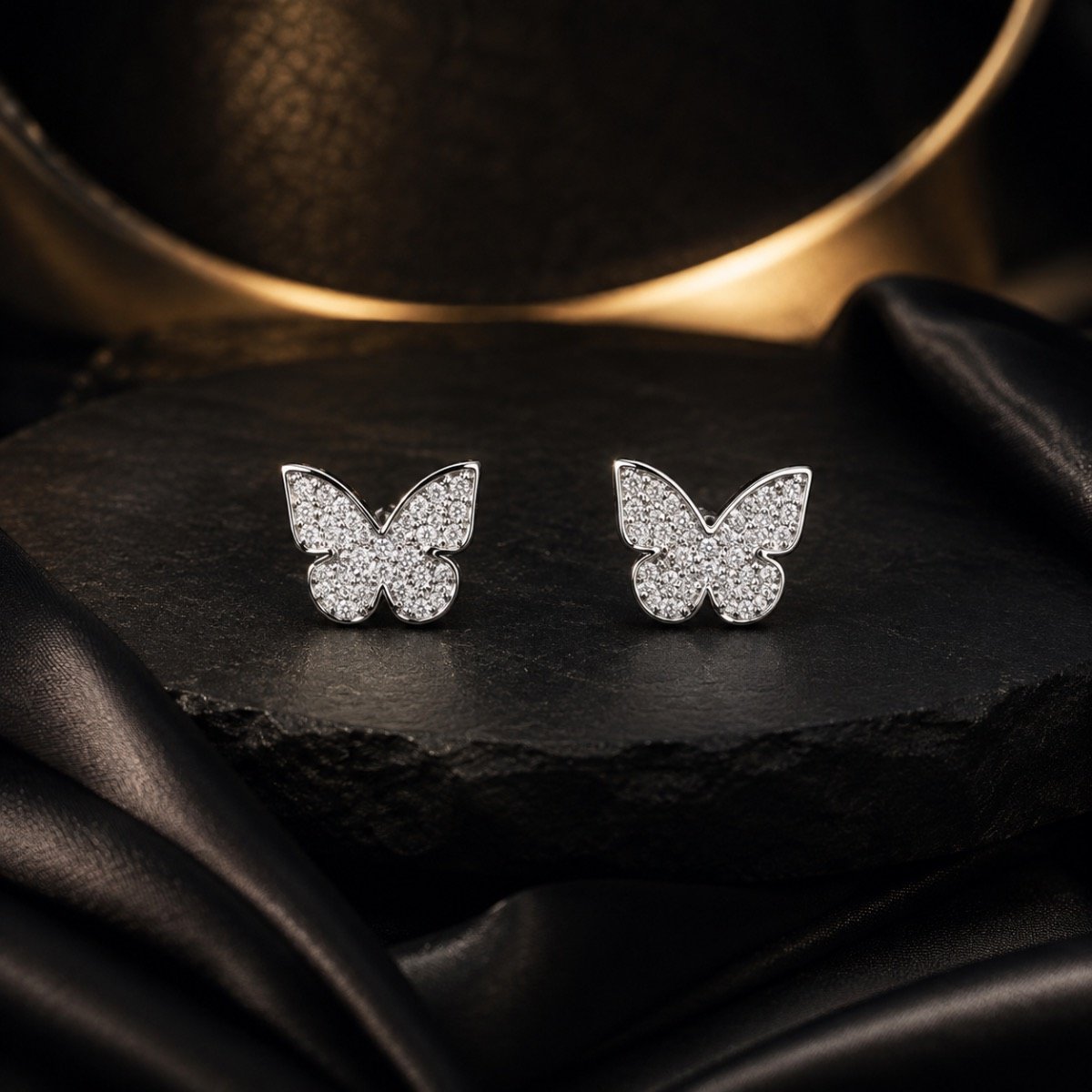 Celestial Butterfly Crystal Stud Earrings — 925 sterling silver earrings