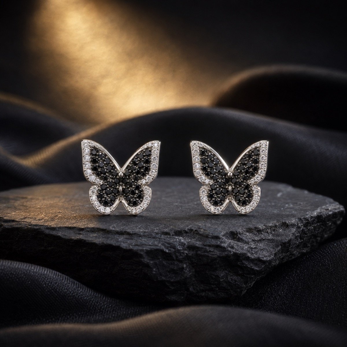 Midnight Butterfly Crystal Earrings — 925 sterling silver earrings