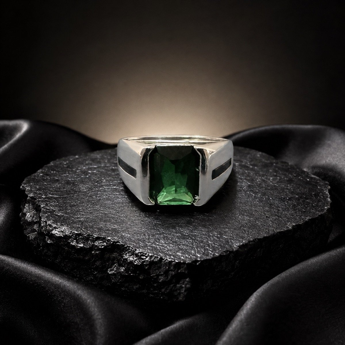 Verdant Emerald-Cut Signet Ring — 925 sterling silver rings