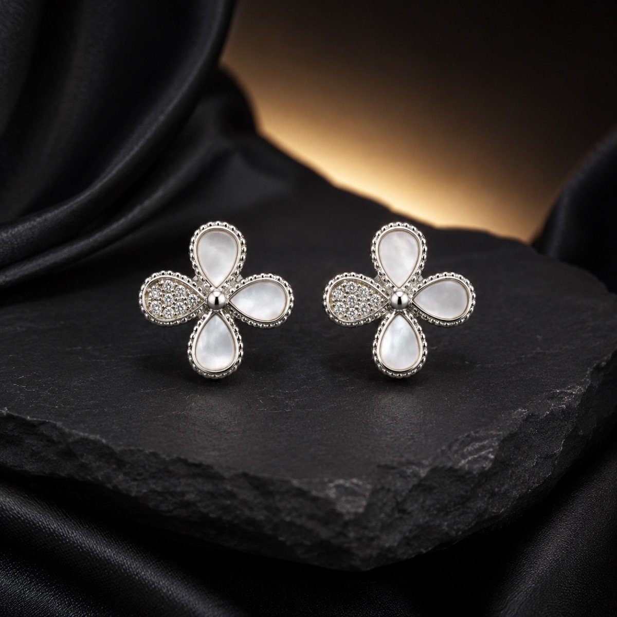 Moonlit Petal Floral Earrings — 925 sterling silver earrings