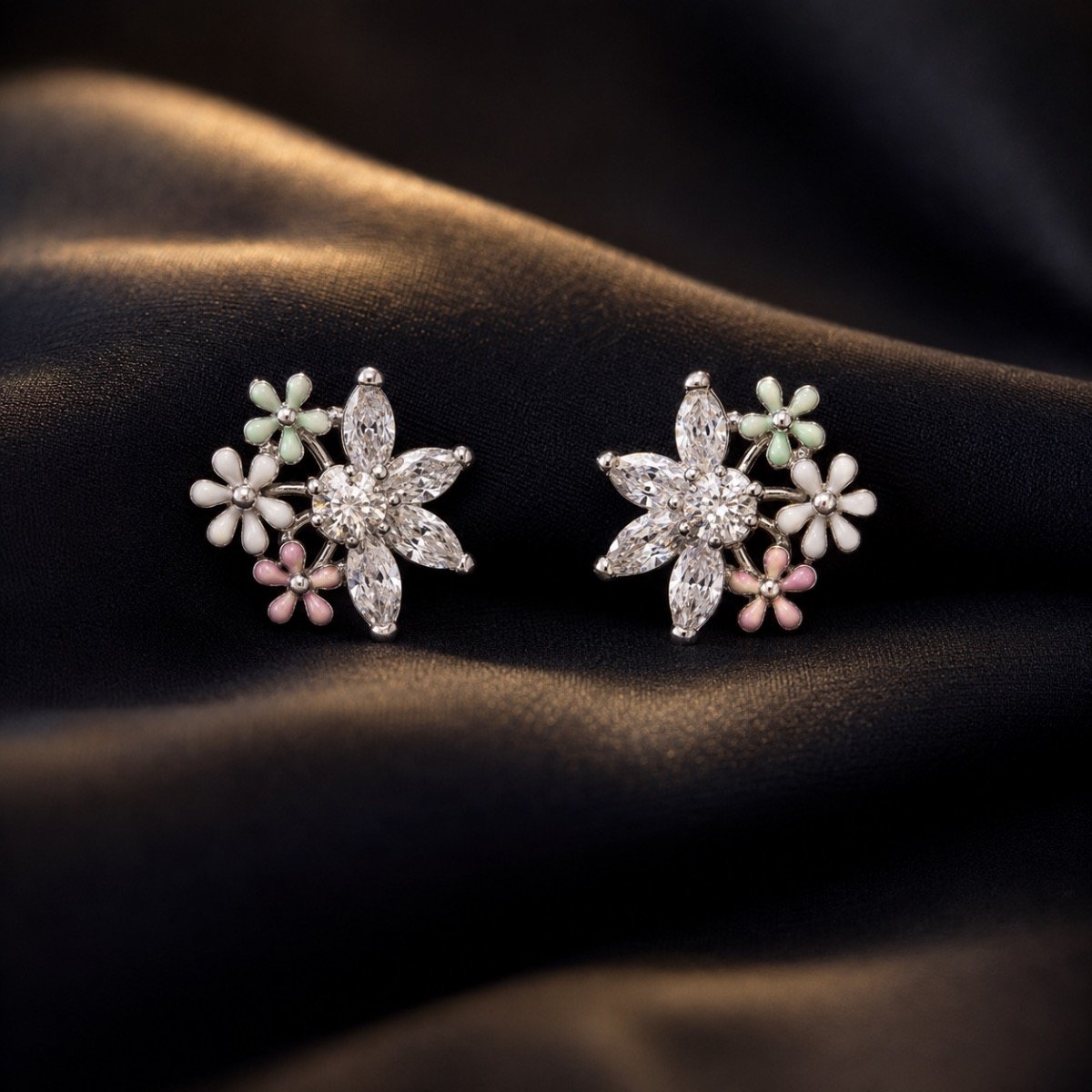 Pastel Garden Crystal Floral Earrings — 925 sterling silver earrings