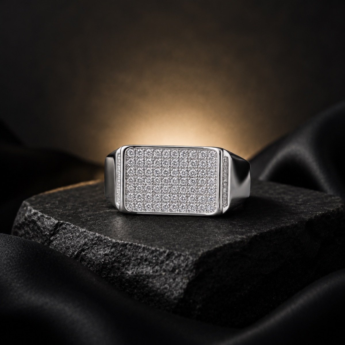 Imperial Rectangular Pavé Silver Ring — 925 sterling silver rings