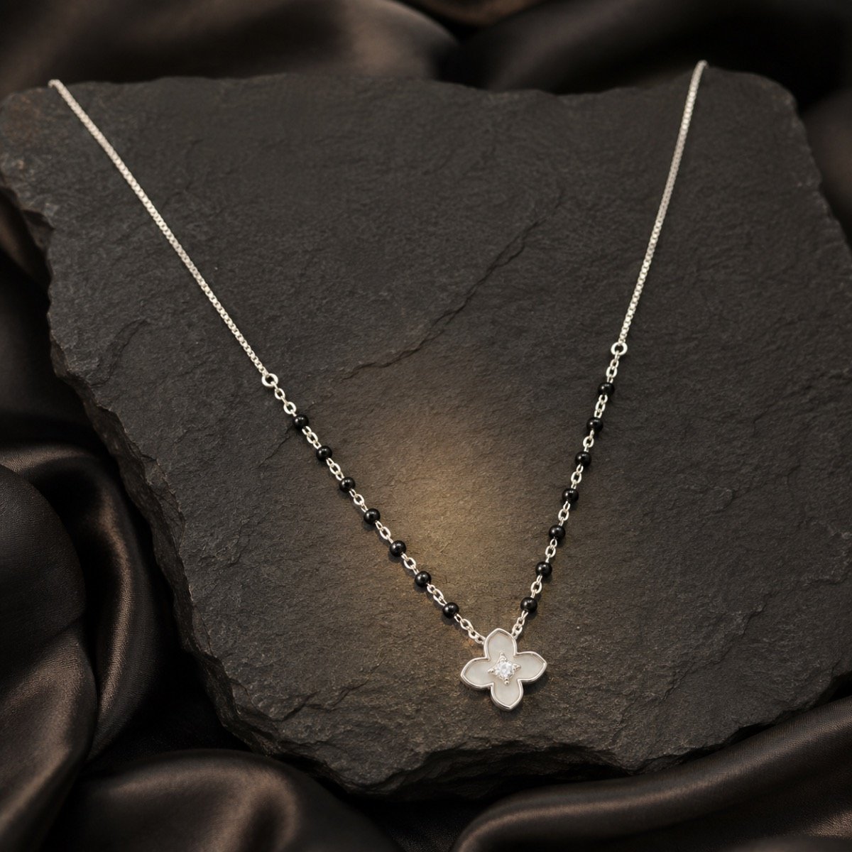 Pearl Blossom Silver Mangalsutra — 925 sterling silver mangalsutra