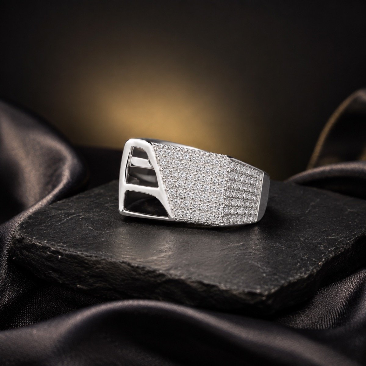 Dynamic Edge Pavé Silver Ring — 925 sterling silver rings