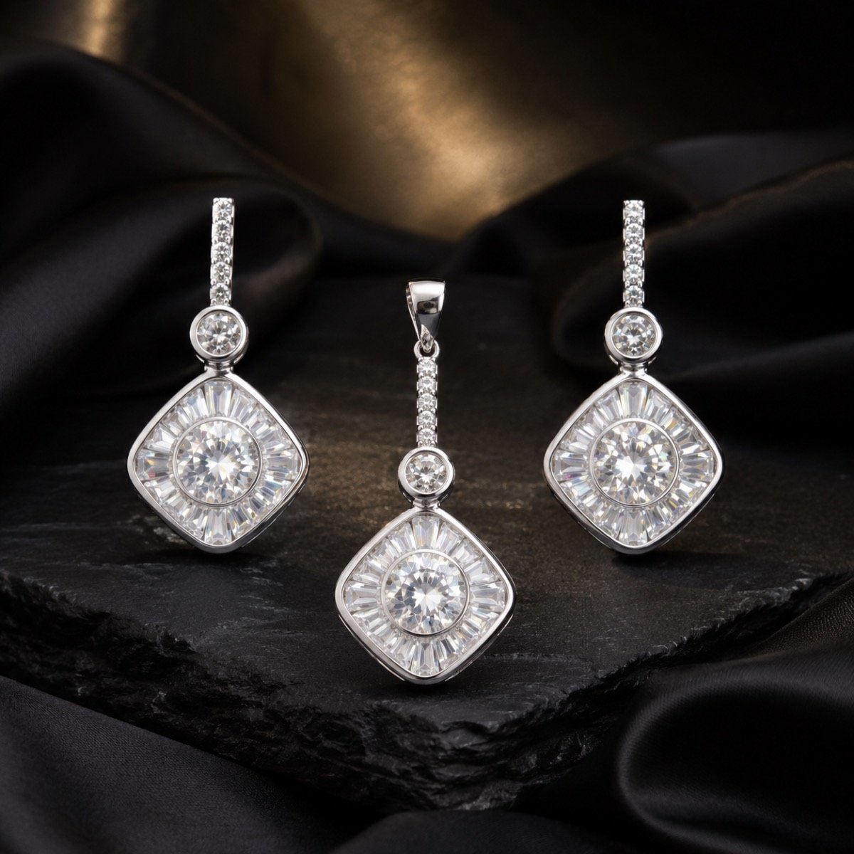 Aurora Square Halo Pendant Set — 925 sterling silver pendantbutti