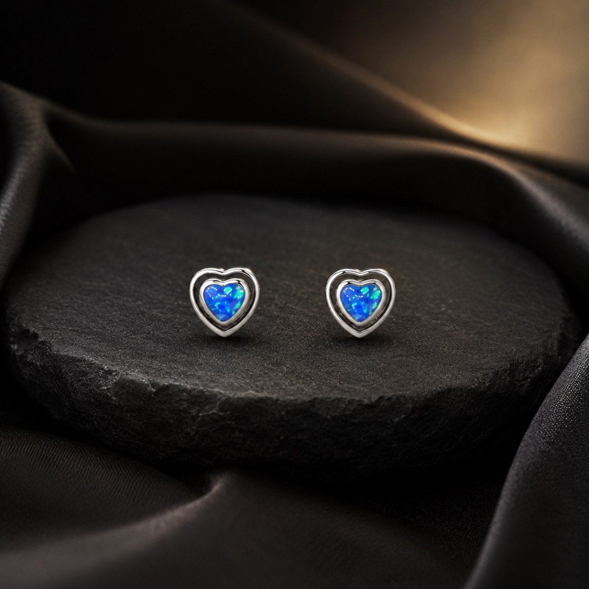 Ocean Glow Opal Heart Earrings — 925 sterling silver