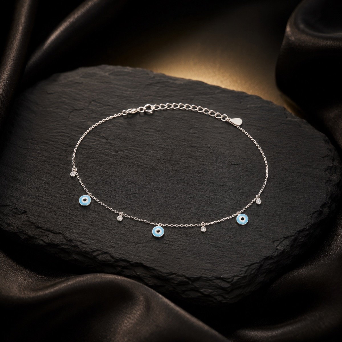 Triple Evil Eye Silver Anklet — 925 sterling silver anklets