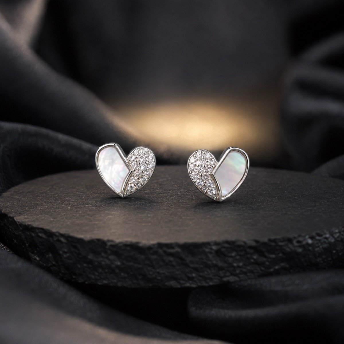 Lumina Half Crystal Heart Earrings — 925 sterling silver earrings