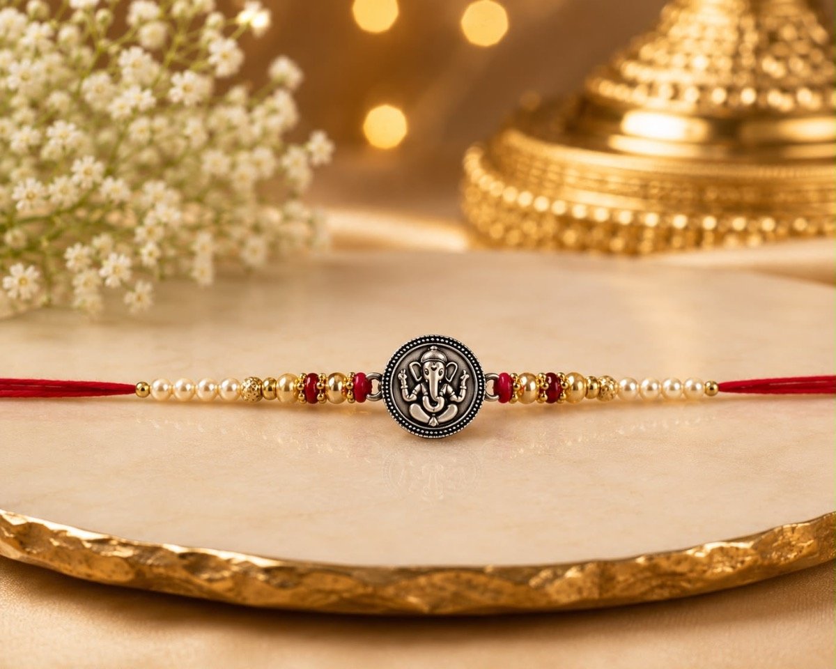 Siddhivinayak Pearl Blessing Rakhi — 925 sterling silver rakhi