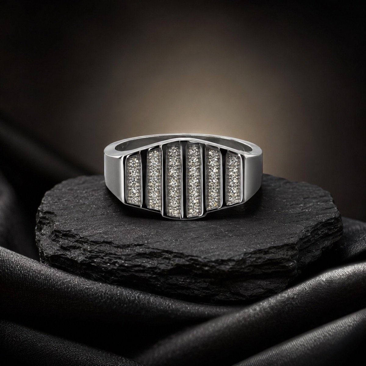 Vertex Striped Crystal Signet Ring — 925 sterling silver rings